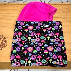 Turtle Fur Kids Balaclava Hood Neck Warmer Pink Mushroom Floral Print Fleece